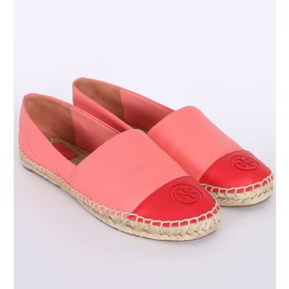 Tory Burch Colorblock Leather Espadrilles Flats Loafers Pink Red Size 6.5